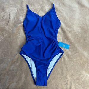 CUPSHE Royal Blue Classic V-Neck High Cut One Piece Swimsuit - Size S
